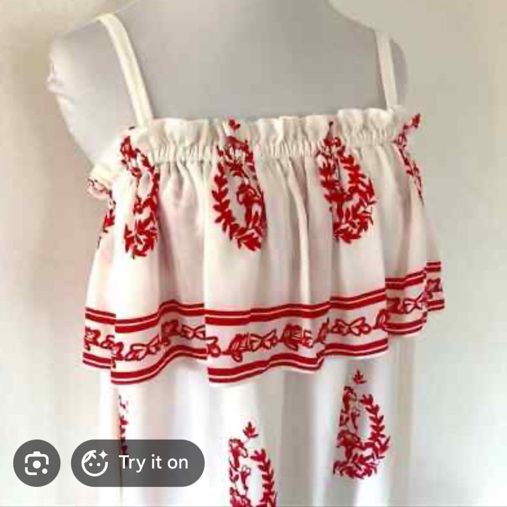 Tularosa White Dress with Red Medallion Border
